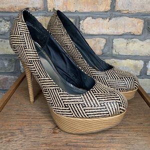 Bamboo ‘Colada’ Woven Patterned Platform Heels